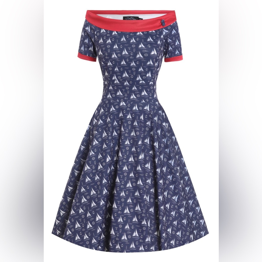 Unique Vintage Dolly and Dotty 50s Darlene Nautical Sailboats Swing Dress, NWT! - Picture 6 of 15